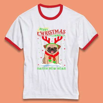 christmas pug dog ringer t shirt