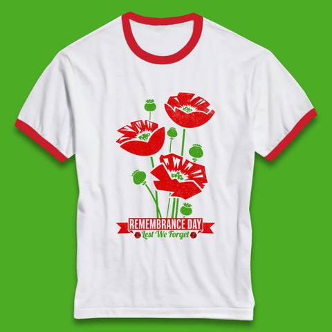 Remembrance Day Lest We Forget British Armed Forces Poppy Flower Ringer T Shirt