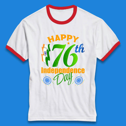 Happy India 76th Independence Day 15th August Patriotic Indian Flag Ringer T Shirt