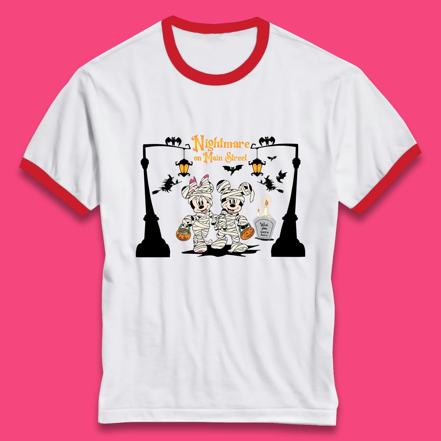Nightmare On Main Street Disney Halloween Mickey Minnie Mouse Mummy Disneyland Trip Ringer T Shirt