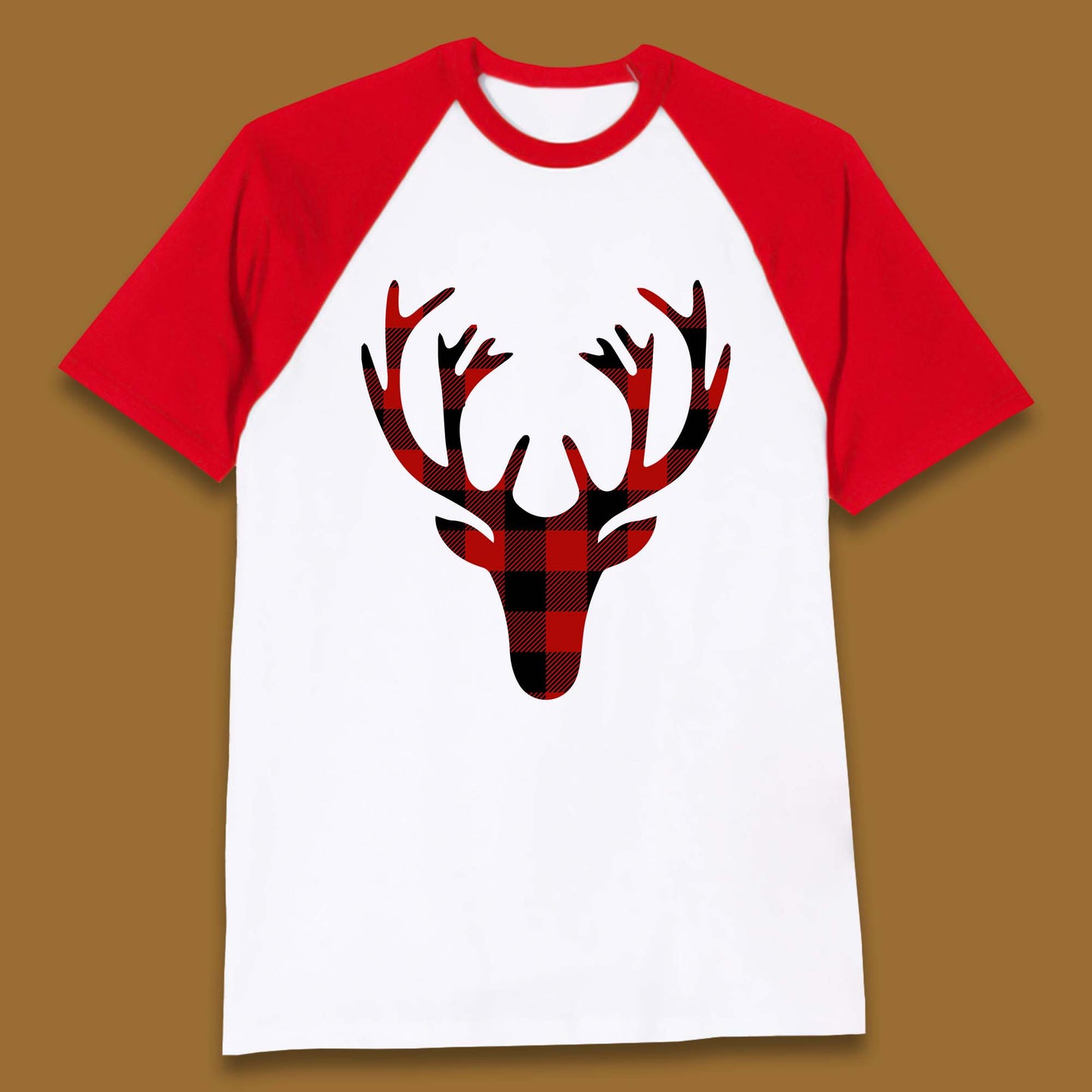 merry christmas buffalo plaid deer head baseball t shirt