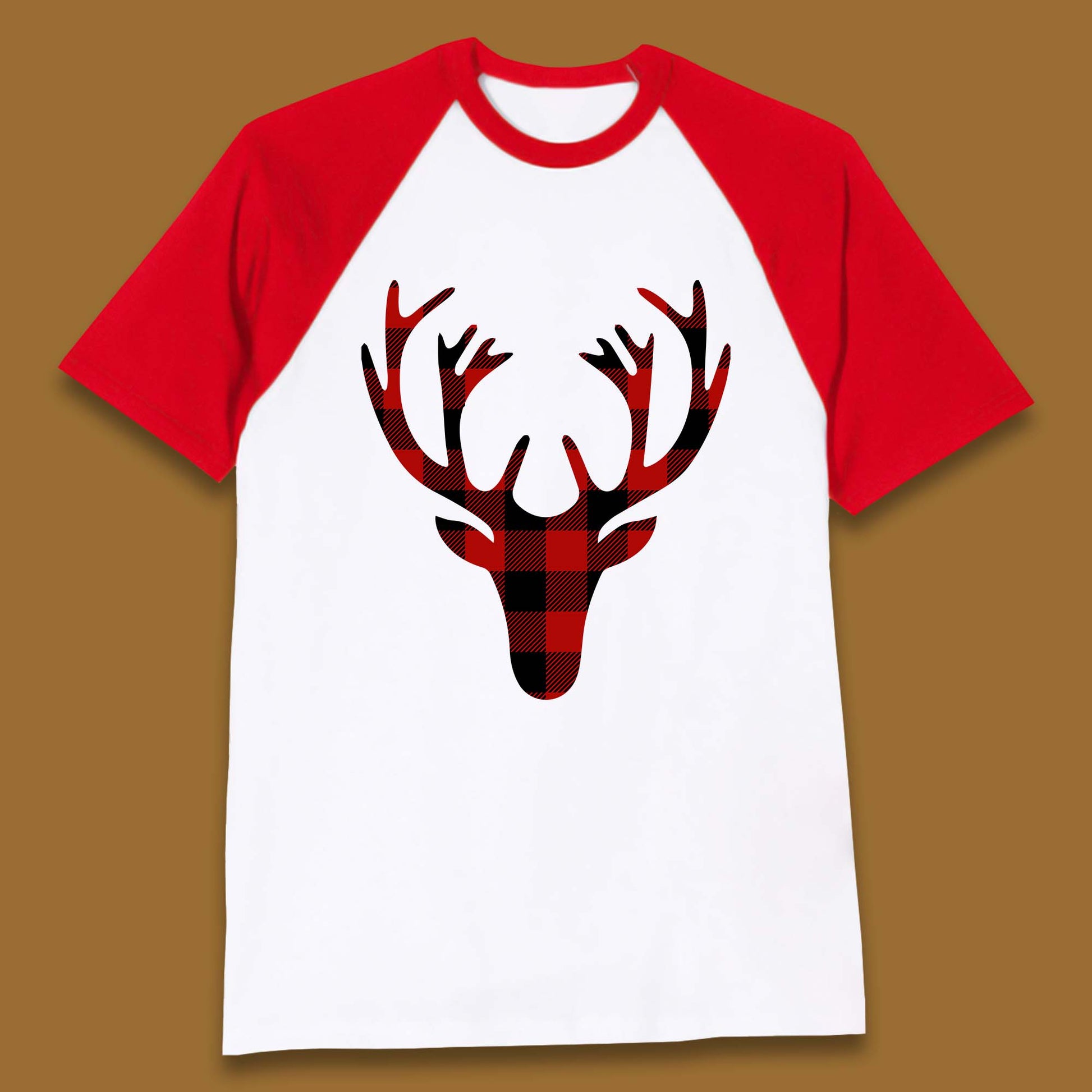 merry christmas buffalo plaid deer head baseball t shirt