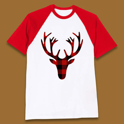merry christmas buffalo plaid deer head baseball t shirt