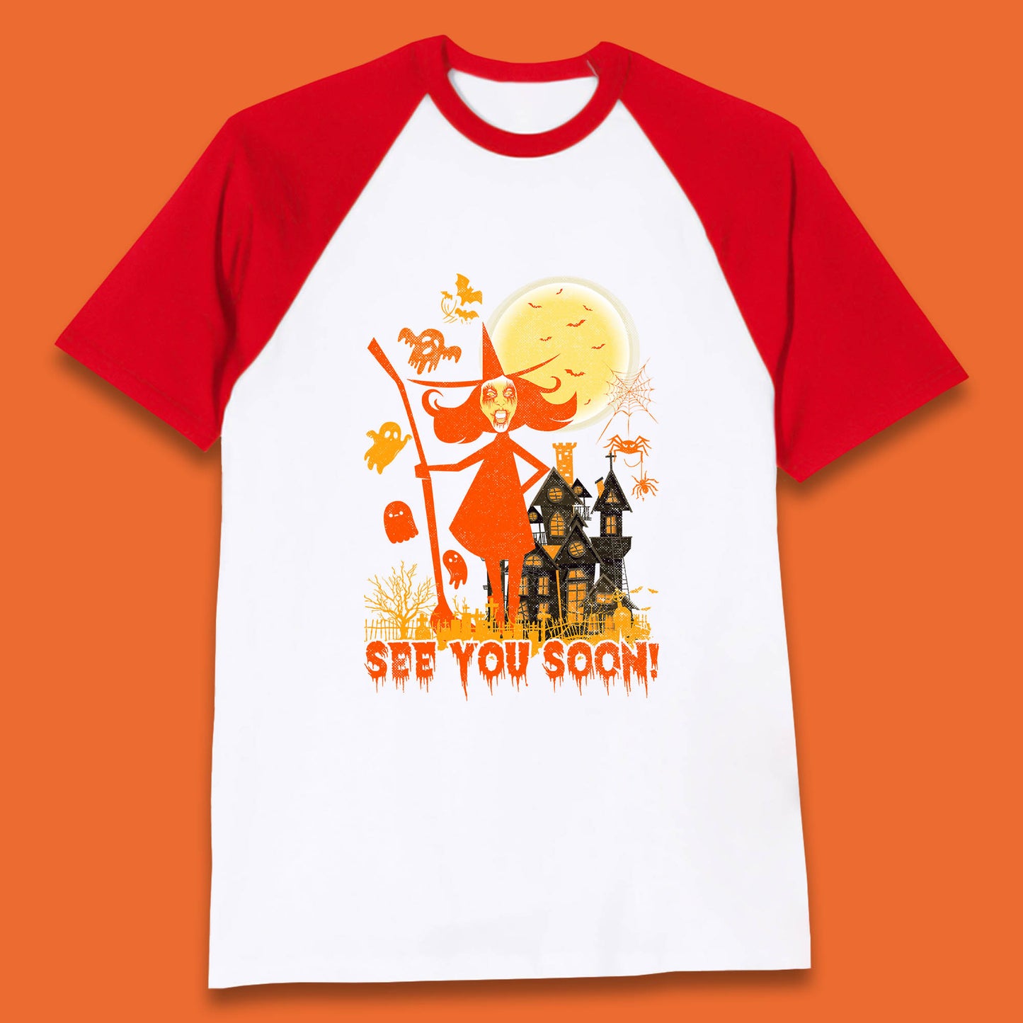 See You Soon Halloween Witch With Broom Horror Scary Haunted House Baseball T Shirt