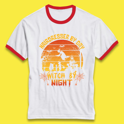 Hairdresser By Day Witch By Night Funny Halloween Hairstylist Spooky Witch Ringer T Shirt
