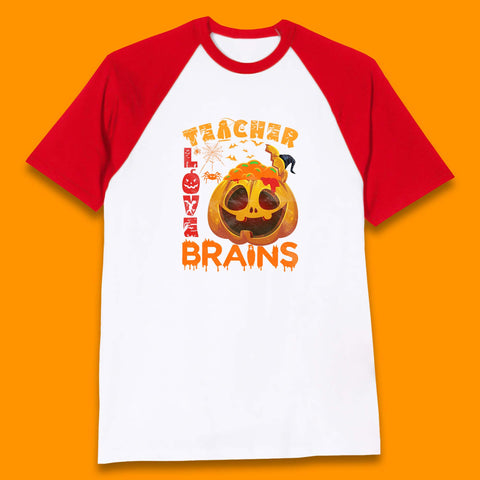 Teacher Love Brain Halloween Spooky Teacher Trick Or Teach Baseball T Shirt