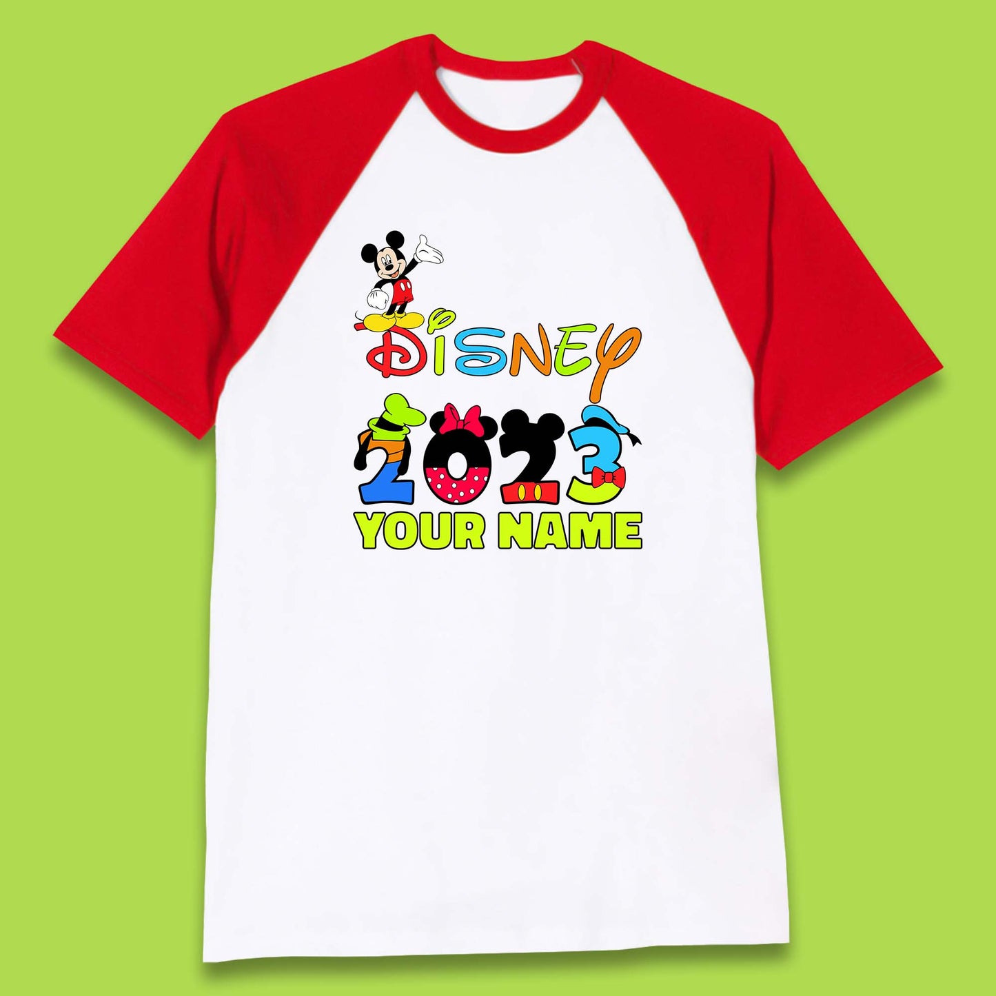 Personalised Disney 2023 Disney Club Your Name Mickey Mouse Minnie Mouse Donald Duck Pluto Goofy Cartoon Characters Disney Vacation Baseball T Shirt