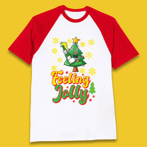 Feeling Jelly Beer Fir With Snow Christmas Tree Cartoon Xmas Drinking Lovers Baseball T Shirt