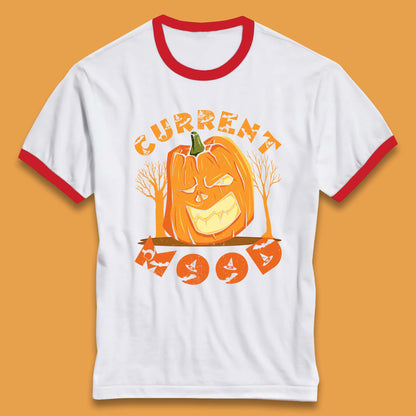 Current Mood Halloween Pumpkin Evil Scary Smile Horror Jack-o-Lantern Ringer T Shirt