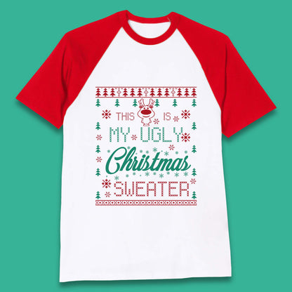 Ugly Christmas Sweater Reindeer Baseball T-Shirt