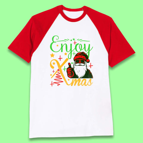 Enjoy Xmas Santa Claus Thumbs Up Merry Christmas Holiday Season Baseball T Shirt