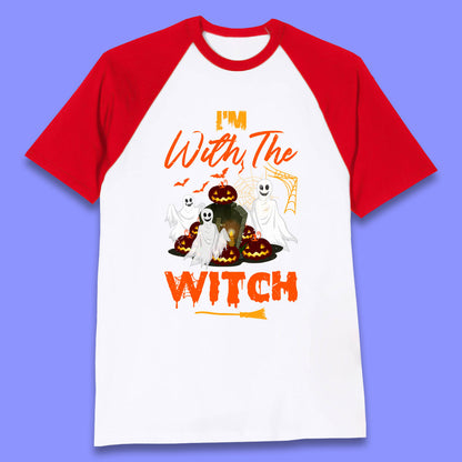 I'm With The Witch Halloween Ghosts With Jack-O-Lantern Horror Pumpkins Baseball T Shirt