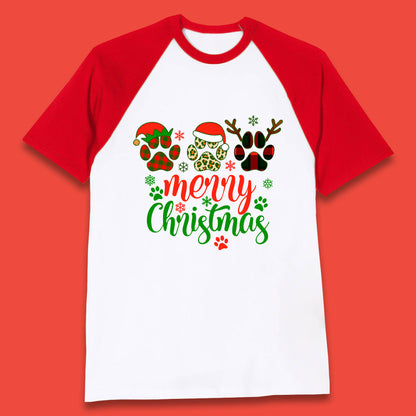 dog & cat paws christmas baseball t shirt