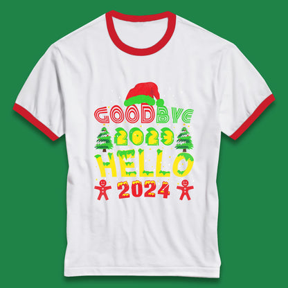 Good Bye 2023 Hello 2024 Merry Christmas Funny Happy New Year Xmas Ringer T Shirt