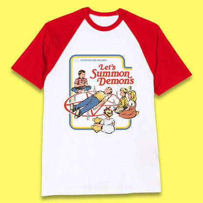 Let's Summon Demons Creepy Incantation Halloween Comic Funny Dark Humor Baseball T Shirt