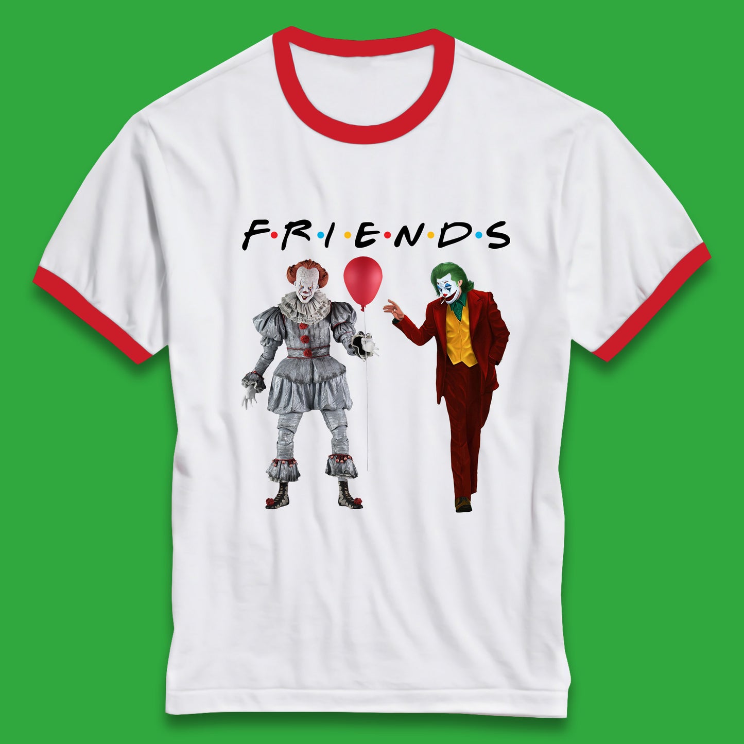 IT Pennywise Clown And Joker Friends Inspired Horror Scary Halloween Movie Characters Ringer T Shirt