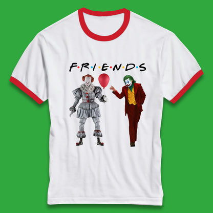 IT Pennywise Clown And Joker Friends Inspired Horror Scary Halloween Movie Characters Ringer T Shirt