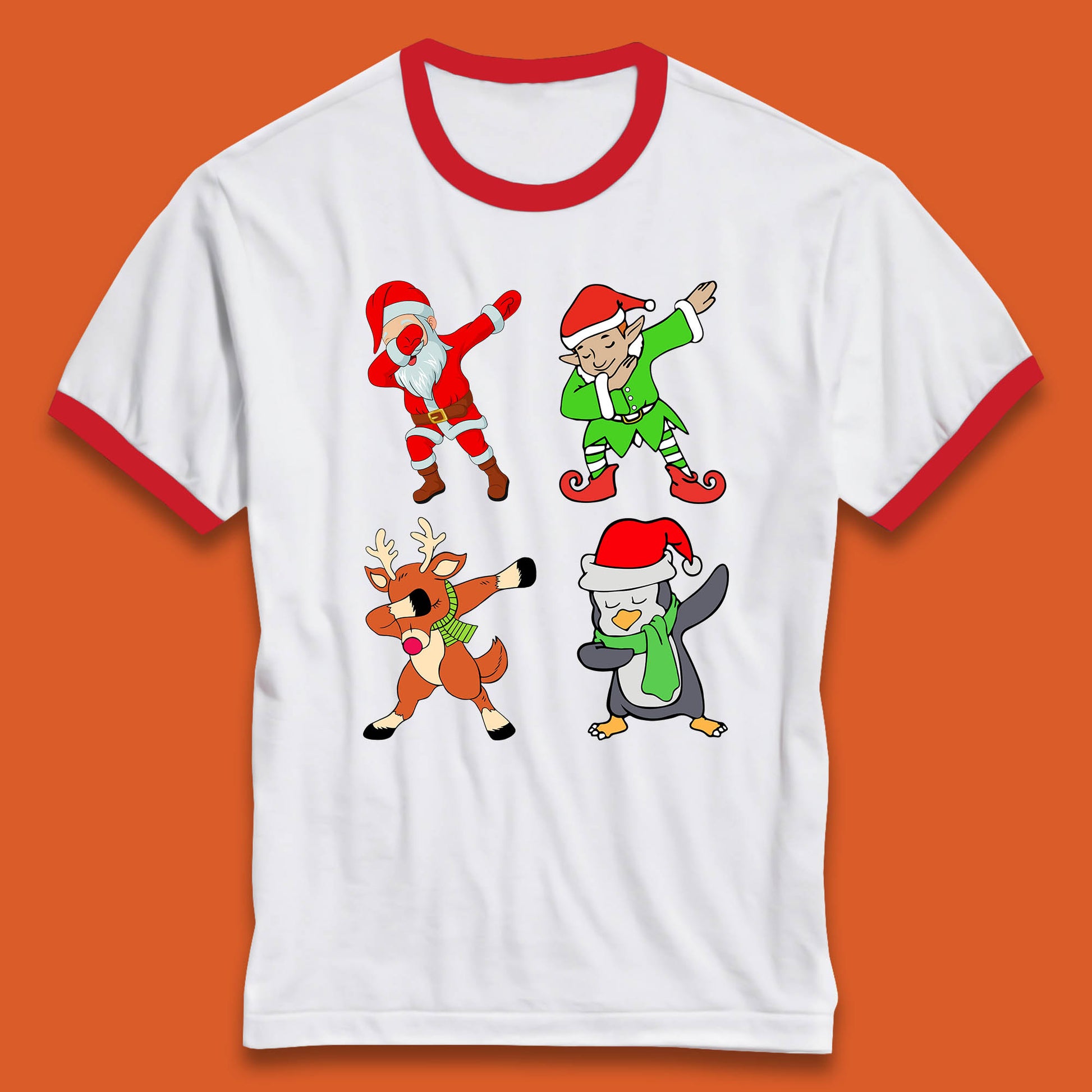 santa claus & friends dabbing ringer t shirt