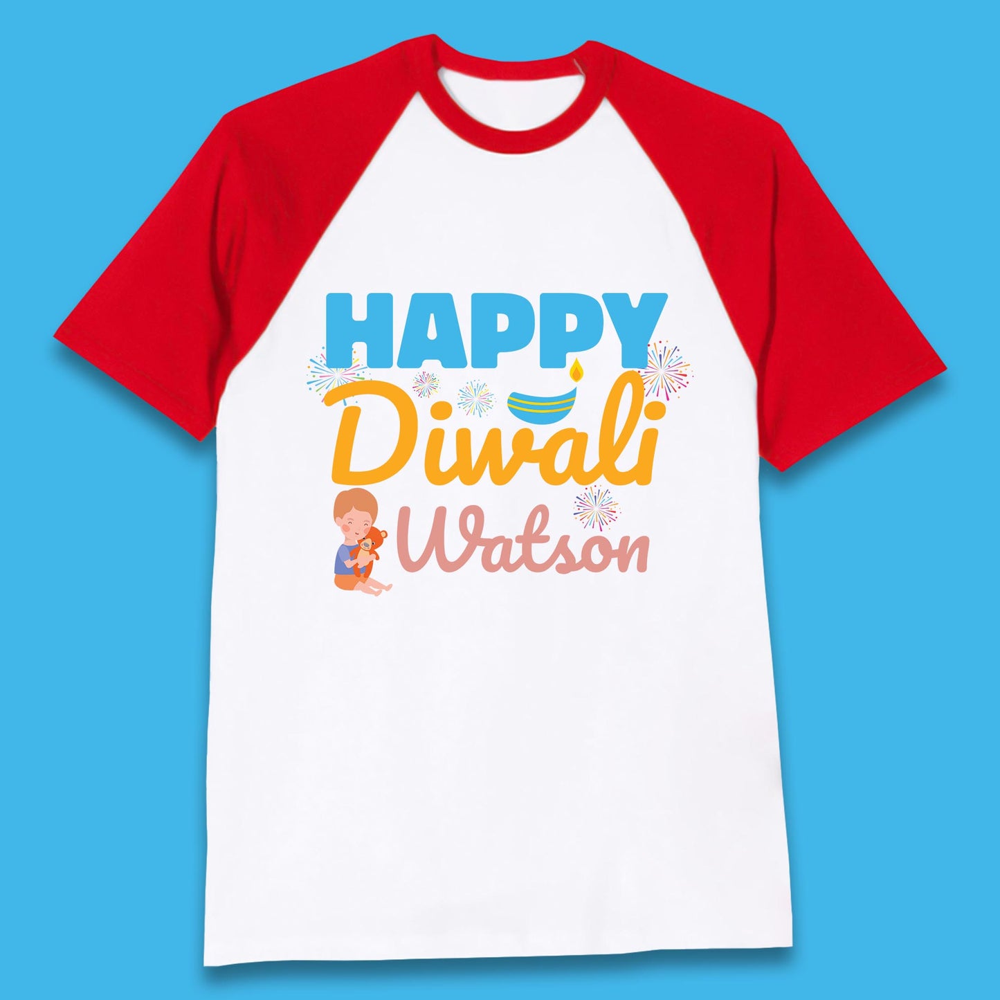 Personalised Happy Diwali Festival Of Lights Your Name Indian Diwali Holiday Celebration Baseball T Shirt