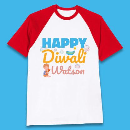 Personalised Happy Diwali Festival Of Lights Your Name Indian Diwali Holiday Celebration Baseball T Shirt