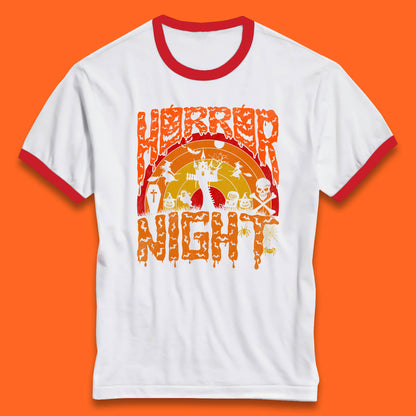 Halloween Horror Night Vintage Rainbow Flying witches Scary Boo Spooky Festive Night Ringer T Shirt