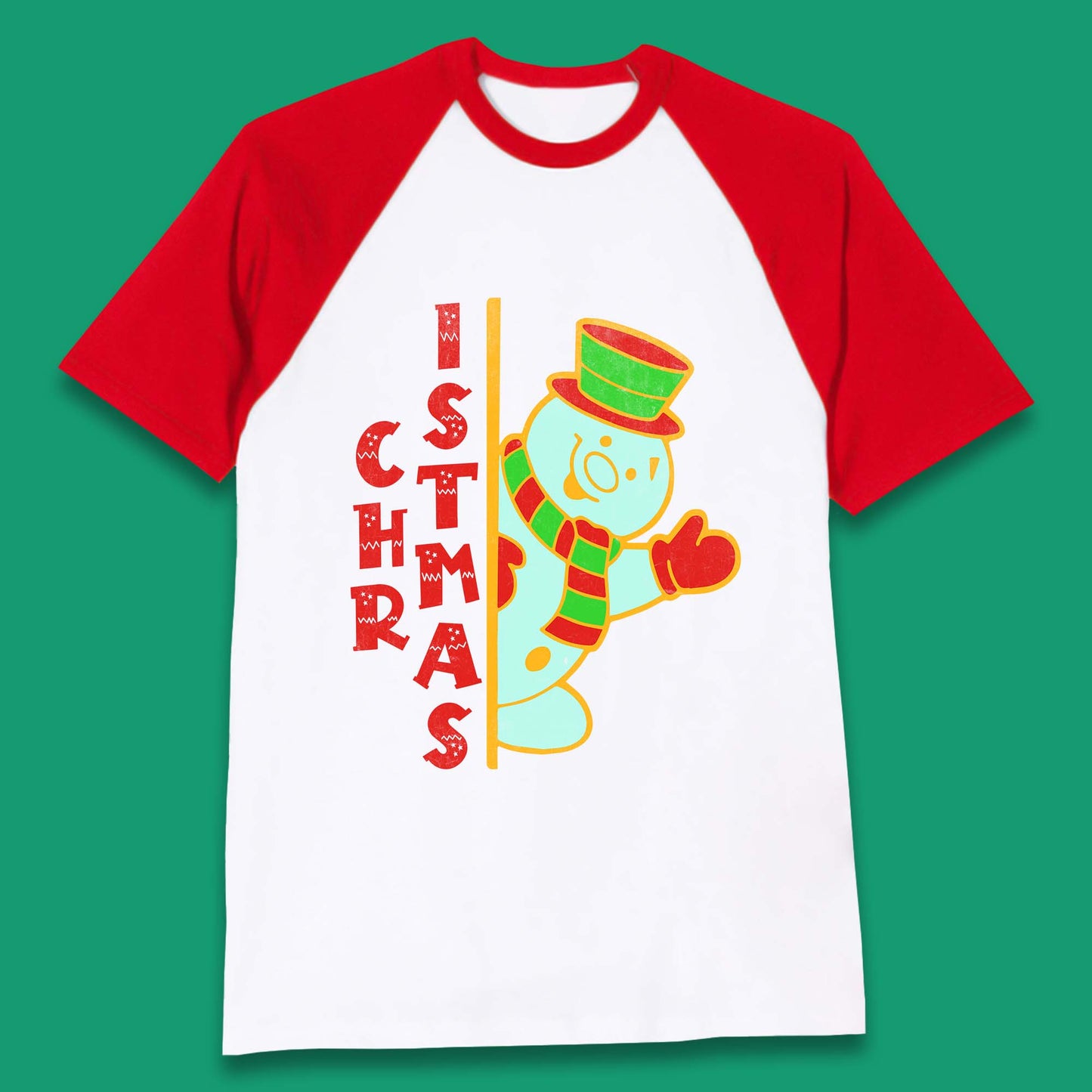 Christmas Snowman Baseball T-Shirt