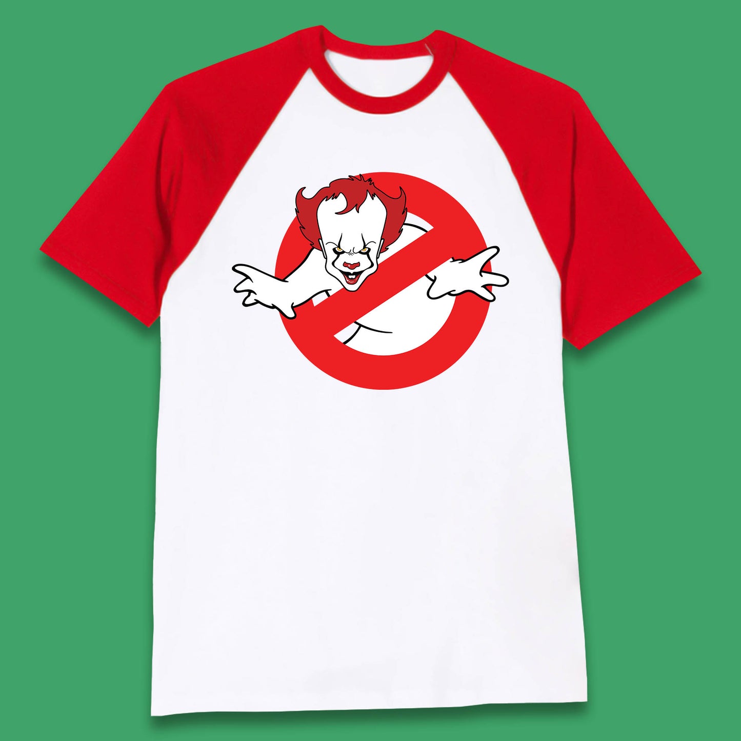 The Real Ghostbusters No Ghost Halloween IT Pennywise Clown Movie Mashup Parody Baseball T Shirt