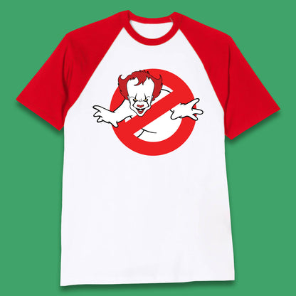 The Real Ghostbusters No Ghost Halloween IT Pennywise Clown Movie Mashup Parody Baseball T Shirt