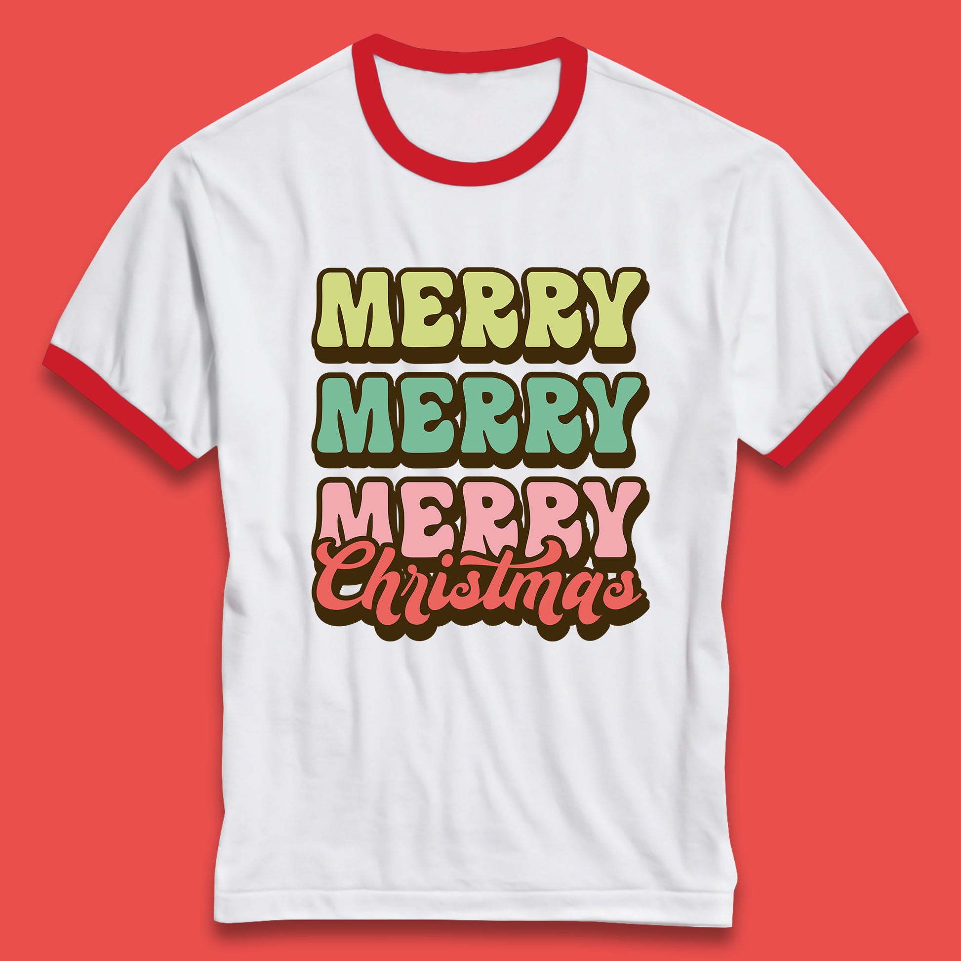 merry merry merry christmas ringer tee