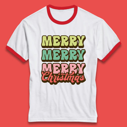 merry merry merry christmas ringer tee