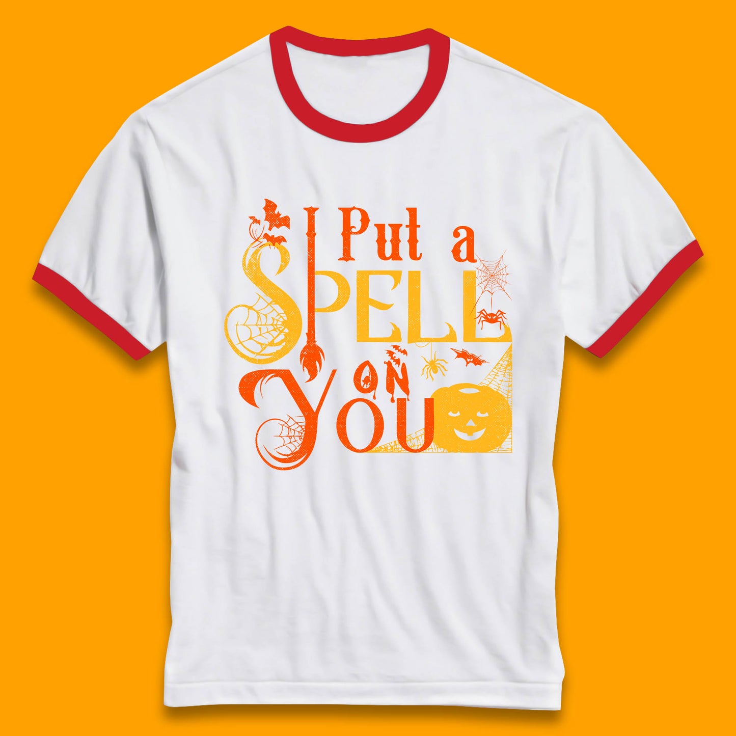 I Put a Spell on You Witch Broom Horror Spooky Scary Halloween Costume Ringer T Shirt