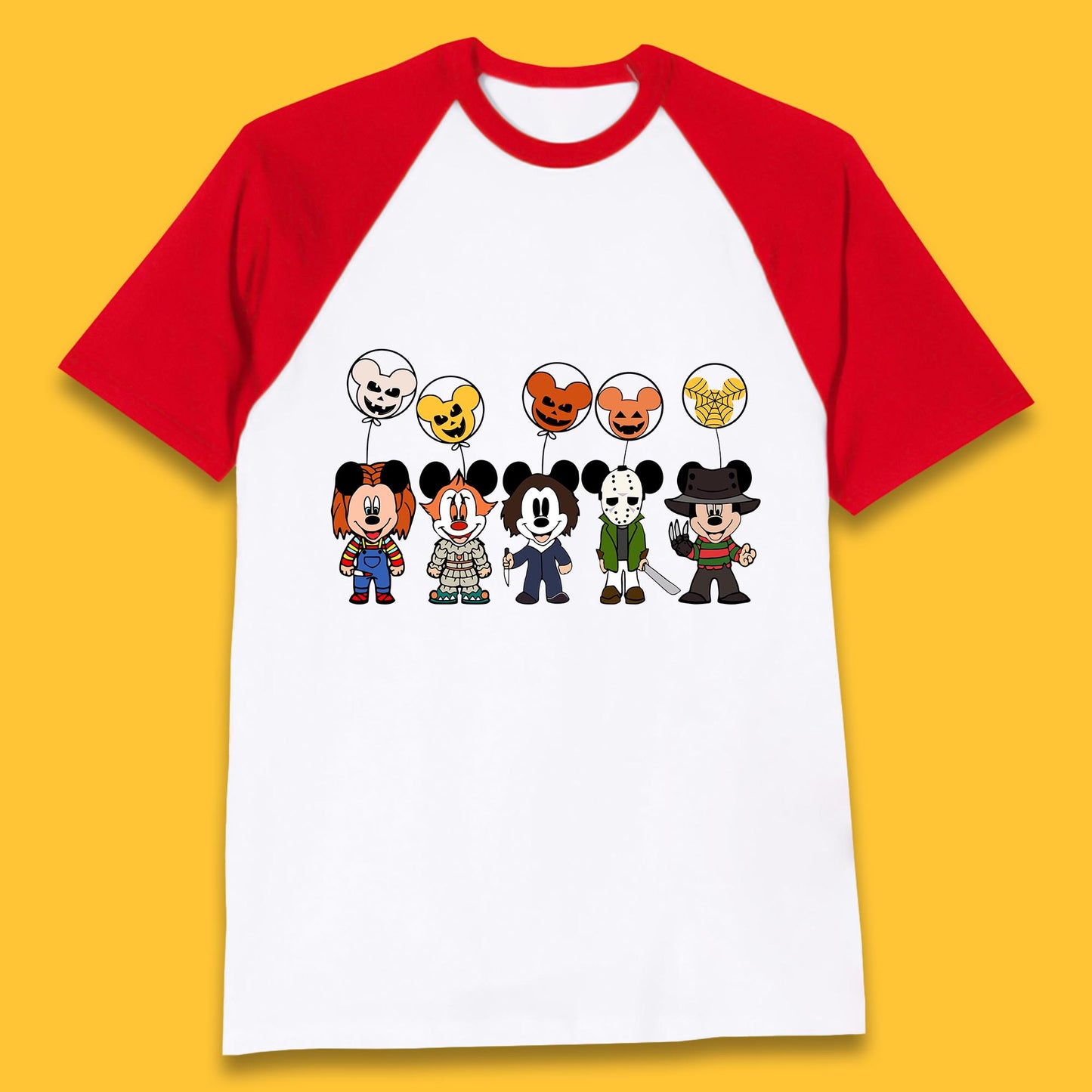 Disney Halloween Friends Horror Movie Characters Mickey Mouse Balloons Baseball T Shirt