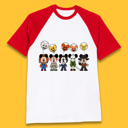 Disney Halloween Friends Horror Movie Characters Mickey Mouse Balloons Baseball T Shirt