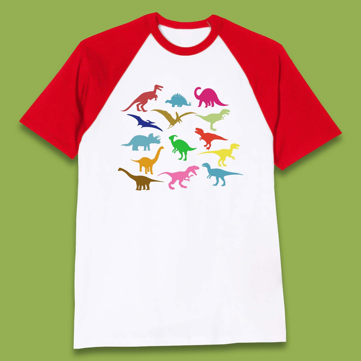 Colourful Dinosaurs Dino Fossil Dinosaurs Wild Nature Prehistoric Paleontology Velociraptor Baseball T Shirt