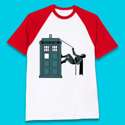 Batman Climbing Police Public Call Box DC Comics Superhero Movie Character Baseball T Shirt