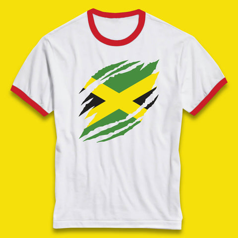 Distressed Jamaica Flag Jamaica Flag Caribbean Islander Sun Marley Kingston Jamaican Pride Patriotism Ringer T Shirt