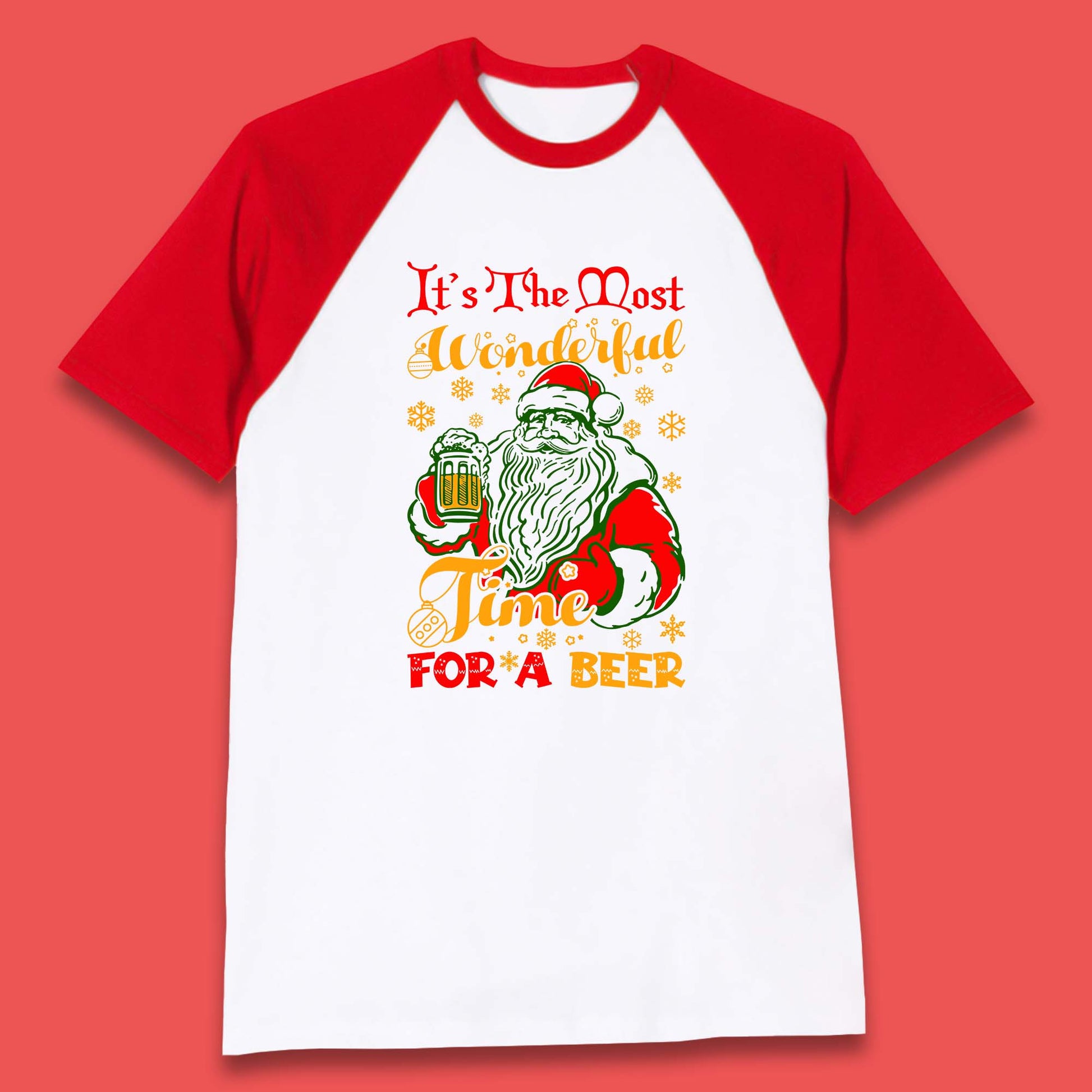 santa drinking beer baseball t shirt