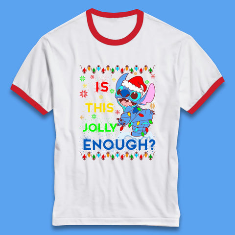 Is This Jolly Enough? Disney Christmas Funny Santa Stitch Xmas Lights Lilo And Stitch Ringer T Shirt