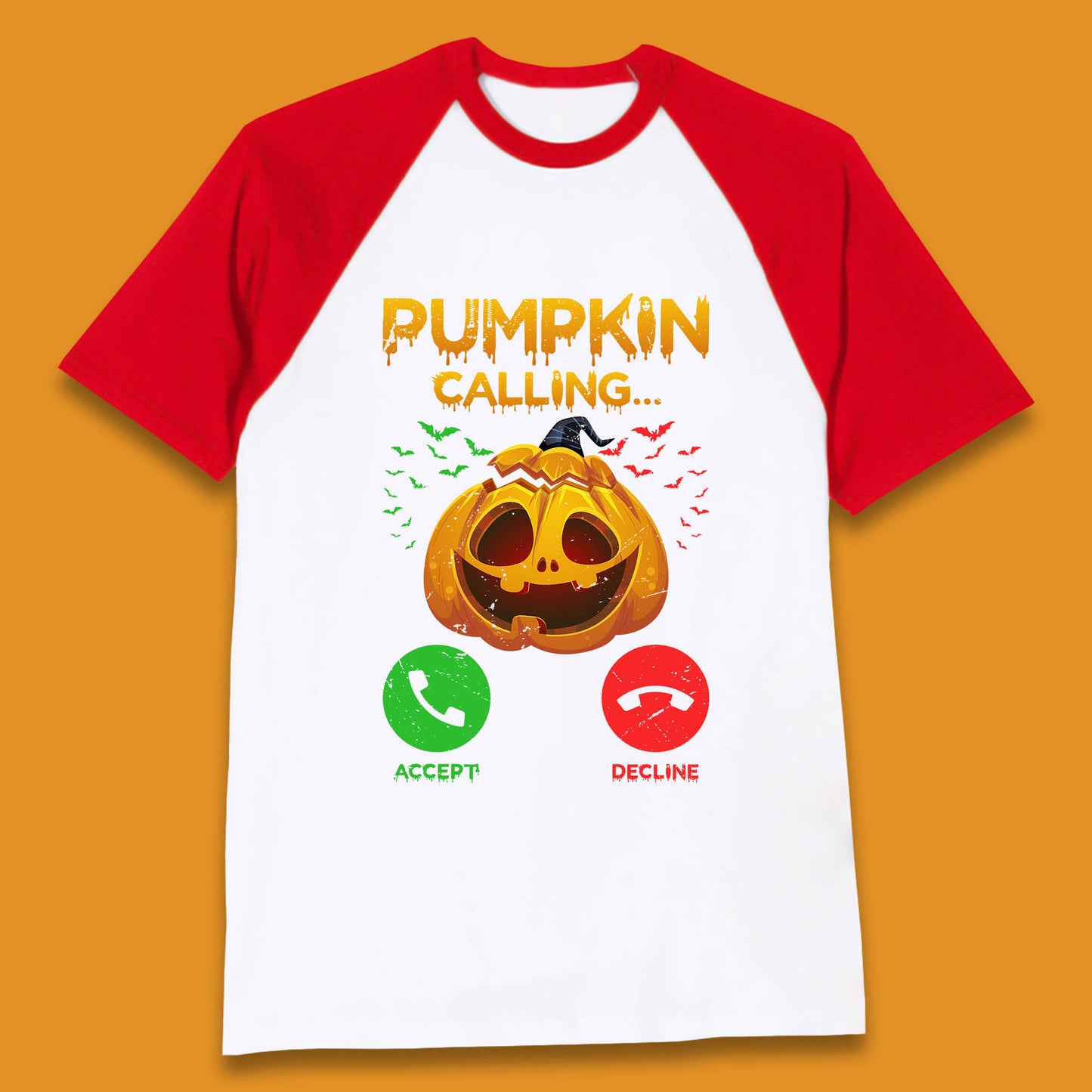 Halloween Pumpkin Calling Funny Phone Call Horror Scary Jack O Lantern Baseball T Shirt