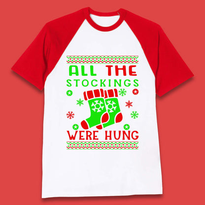 christmas socks all the stocking were hung baseball t shirt