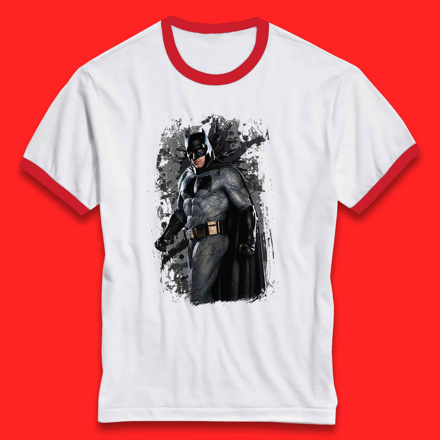 DC Comics Batman Superhero Movie Character Batman Emblem Costume Grunge Affect Ringer T Shirt