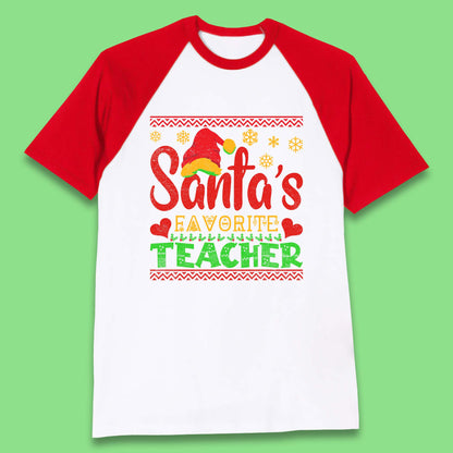 christmas santas favorite teacher baseball t shirt