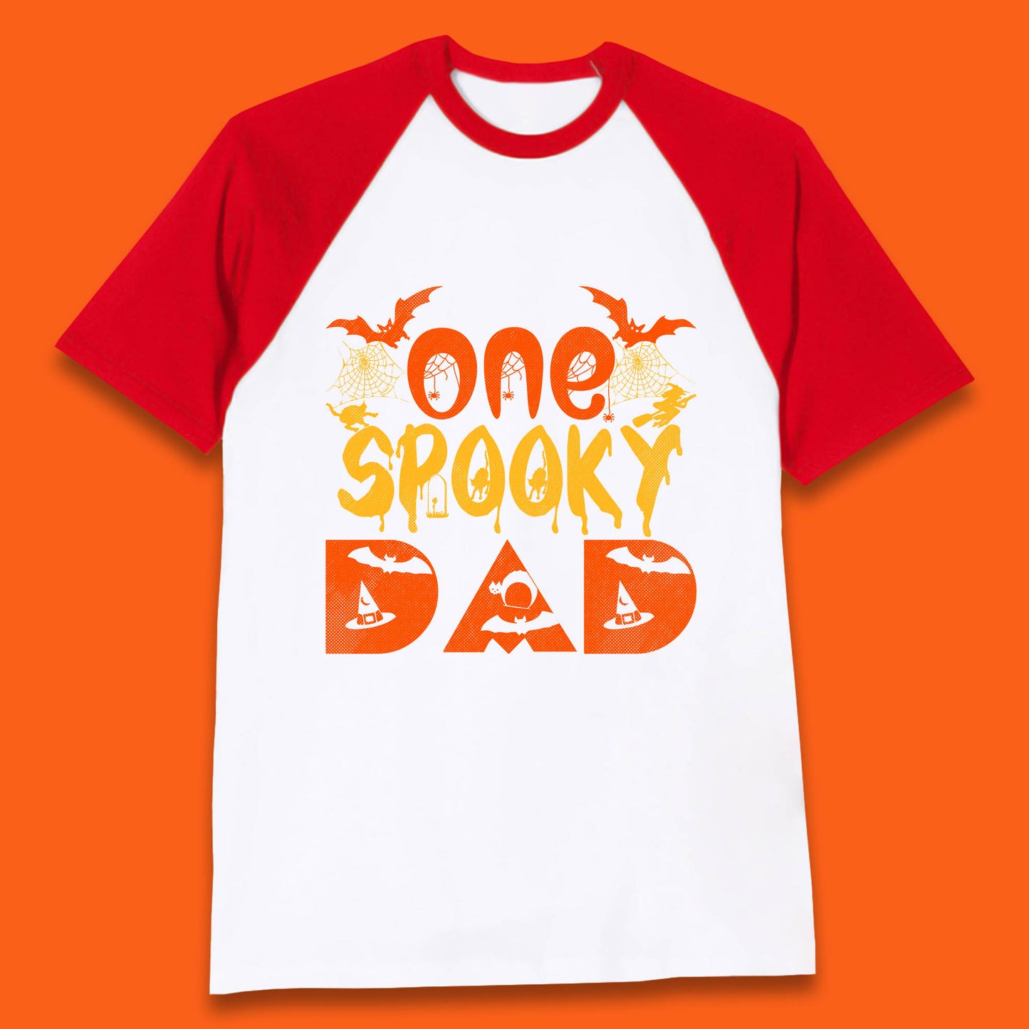 One Spooky Dad Happy Halloween Fall Season Dad Life Spooky Flying Bats Baseball T Shirt
