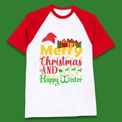 merry christmas and happy winter baseball t shirt