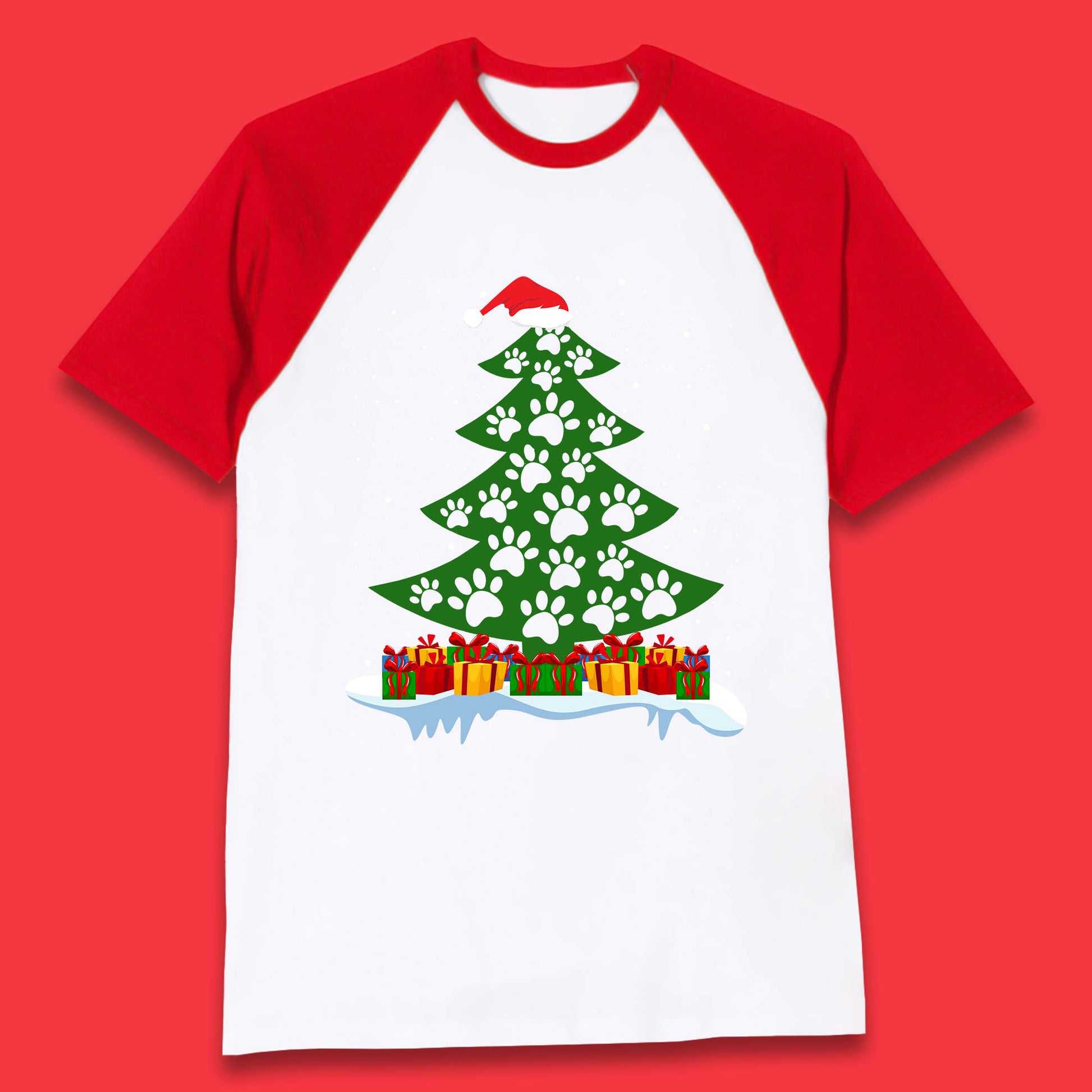christmas tree with paw prints of dogs baseball t shirt