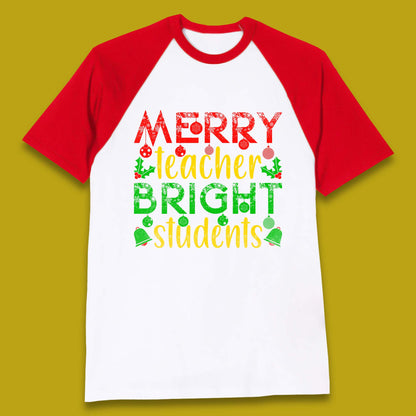 merry teacher bright students christmas baseball t shirt