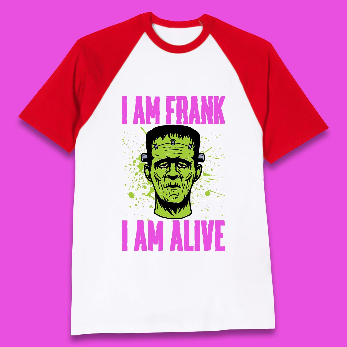 I Am Frank I Am Alive Halloween Green Frankenstein Monster Zombie Horror Face Baseball T Shirt