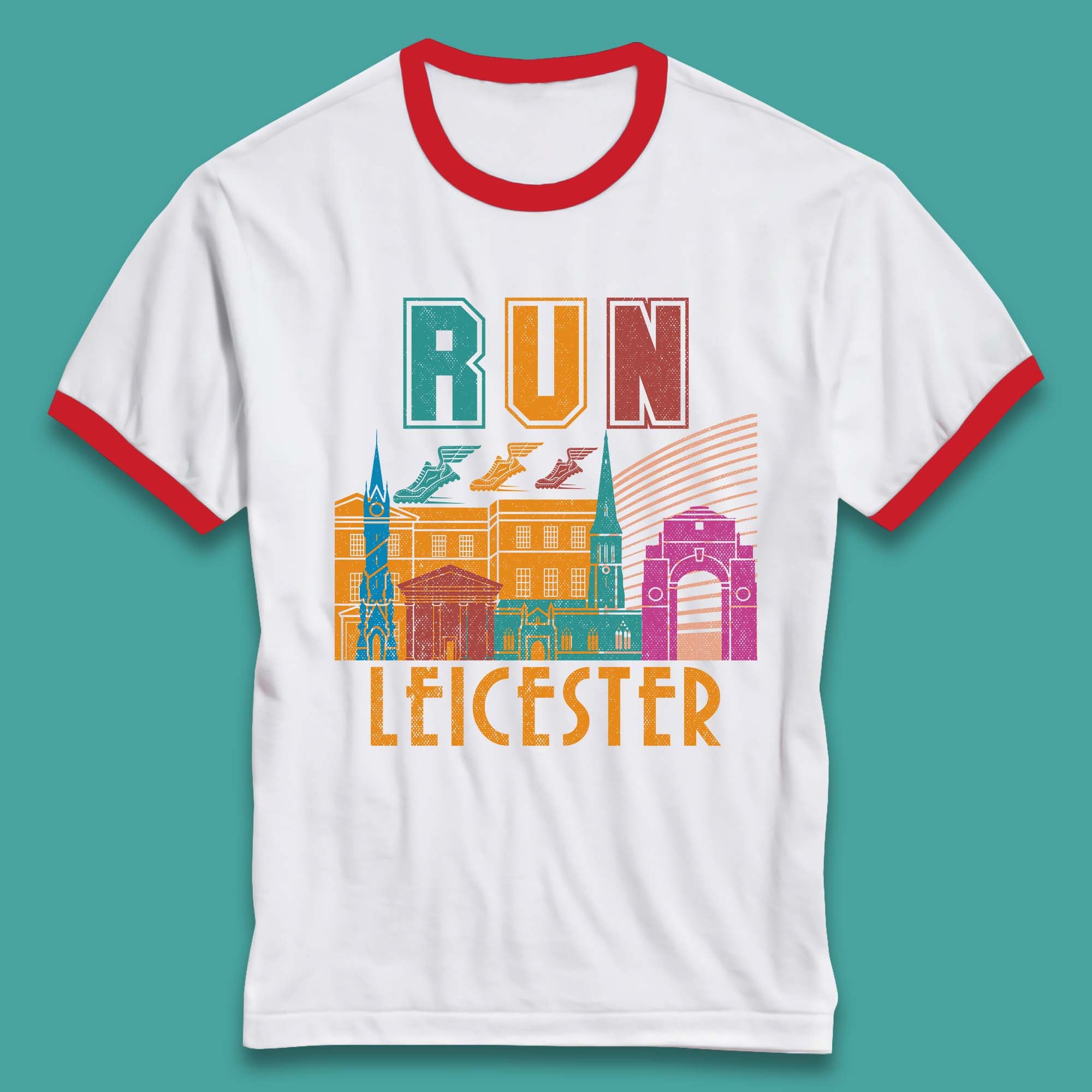 Run Leicester Festival Leicester Skyline Souvenir Race Leicester Running Ringer T Shirt