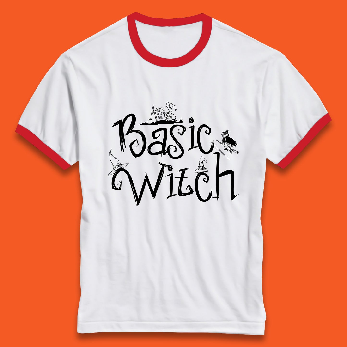 Basic Witch Funny Halloween Witch Horror Spooky Season Ringer T Shirt