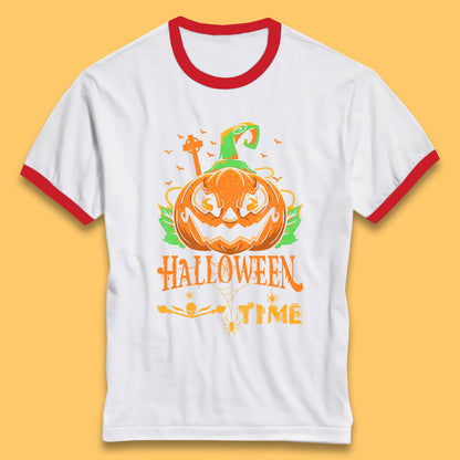 Halloween Time Scary Face Jack O Lantern Horror Pumpkin Halloween Scary Night Ringer T Shirt